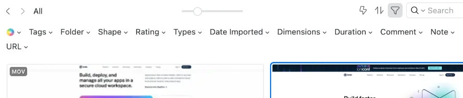 Capture of the filter bar.